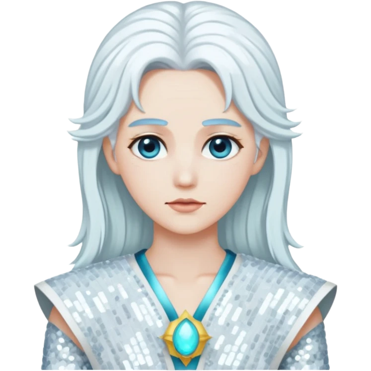 Uranus from Gods and Goddesses with long white hair, white sequin outfit emoji