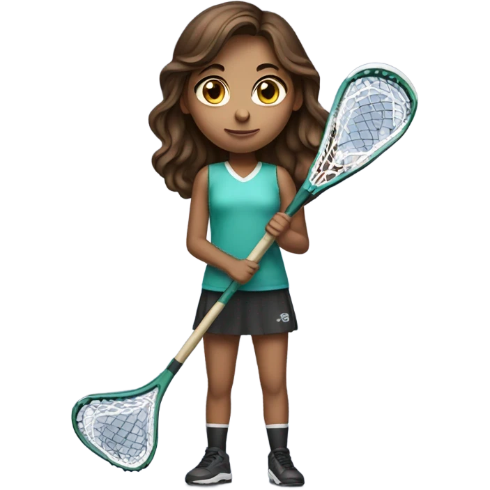 Brown hair girl with big eyes holding a lacrosse stick emoji