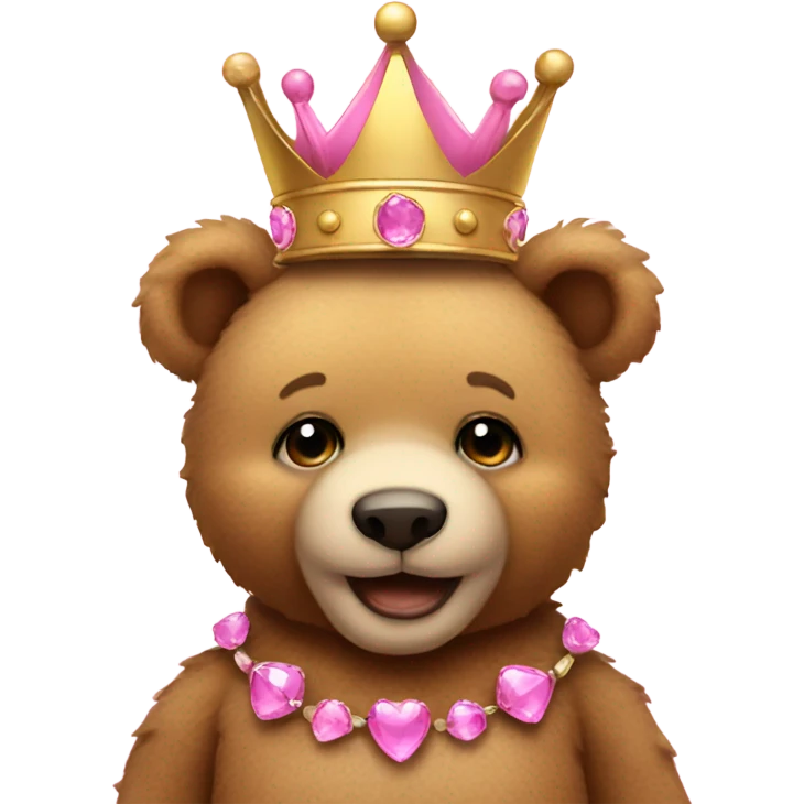 Teddy bear with a crown wearing pink emoji
