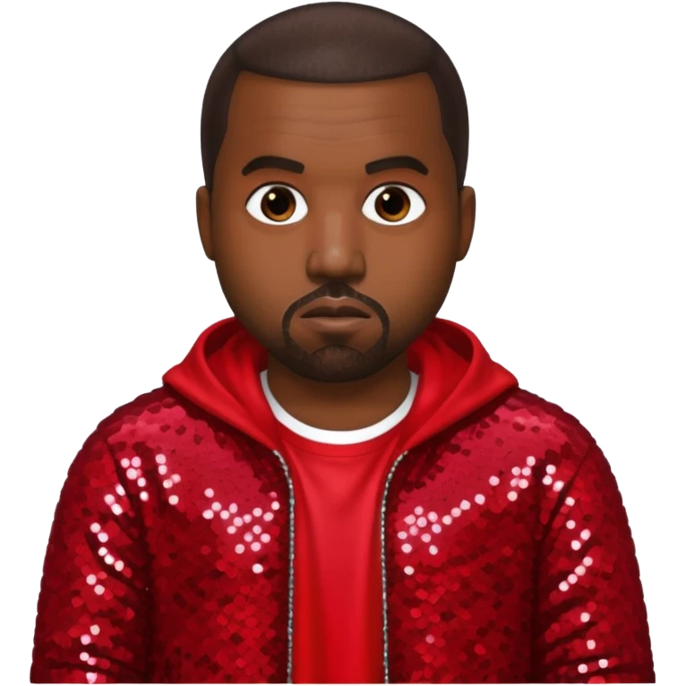 Kanye West with dark brown hair, red sequin outfit emoji
