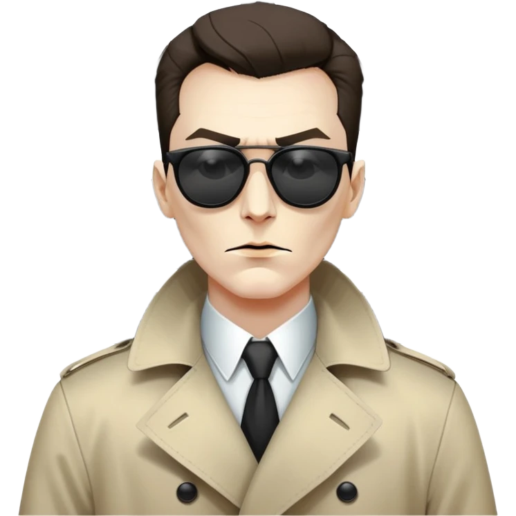 Mysterious person in trenchcoat with evil and really creepy face that has sunglasses and is mysterious the background behind him is a triangle emoji
