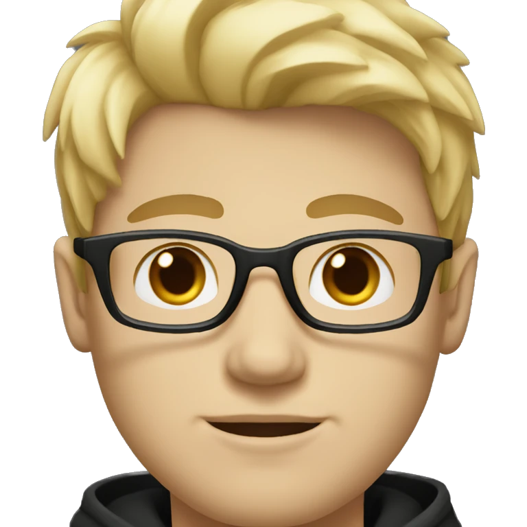 guy with white skin, puffy face, rectangle glasses and blonde hair with brown eyes, wearing a black hoodie emoji