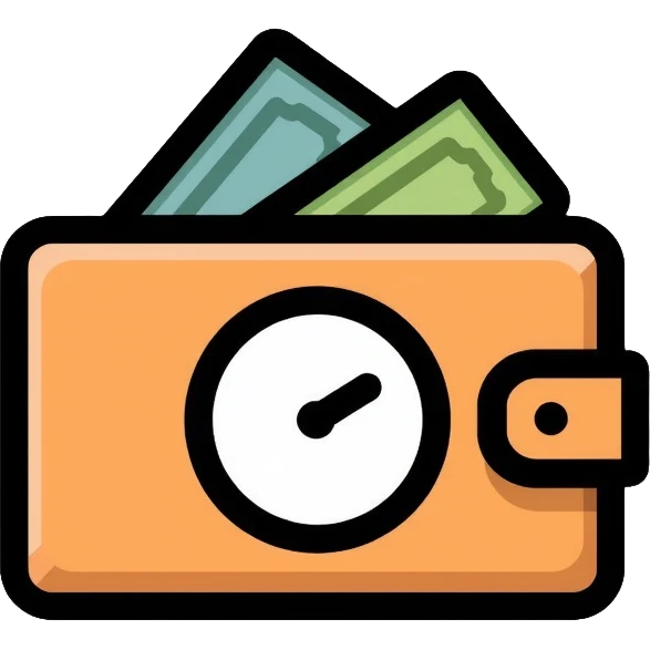 wallet with a clock on it, representing quick services at affordable prices emoji