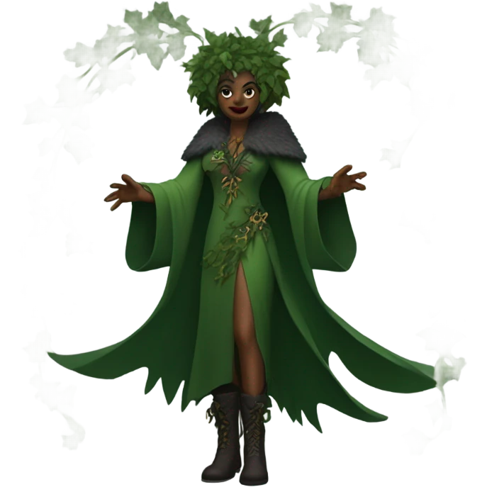 the morrigan dark version green man vines style furr robe stylish boots emoji