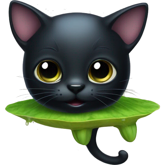 cute black cat head on a tadpole body emoji