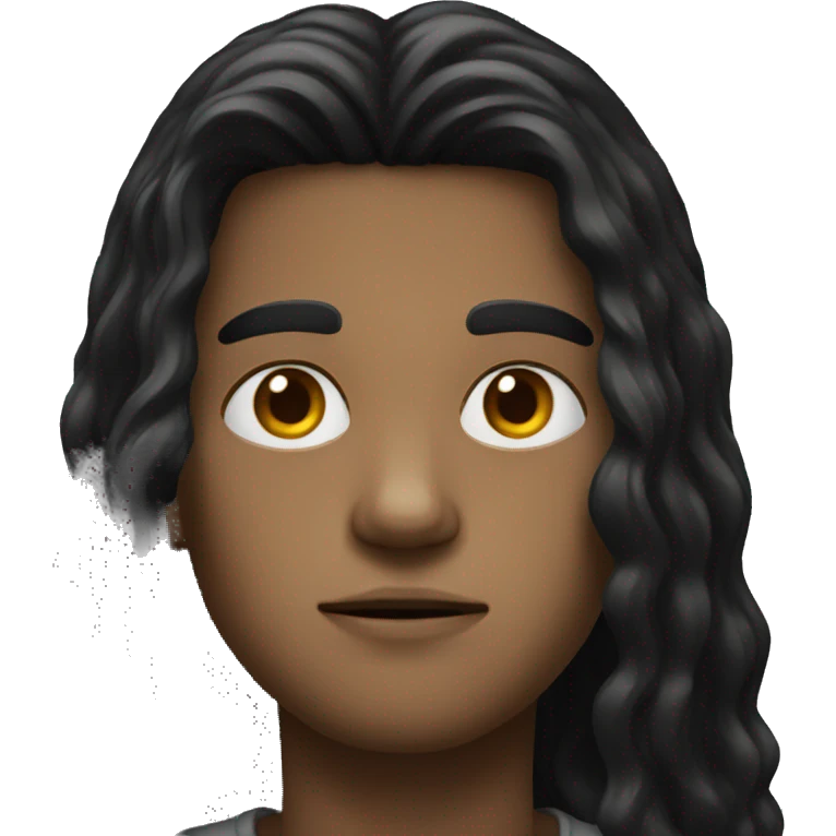 Long black hair boy serious face emoji