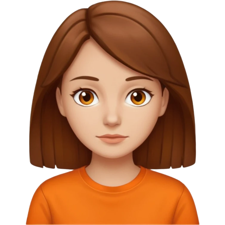 brown haired woman no smile with orange shirt emoji