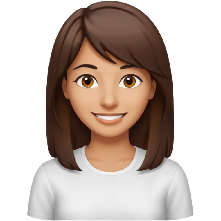 30 yr old middle eastern woman straight brown hair side bangs big smile tanned skin brown eyes emoji