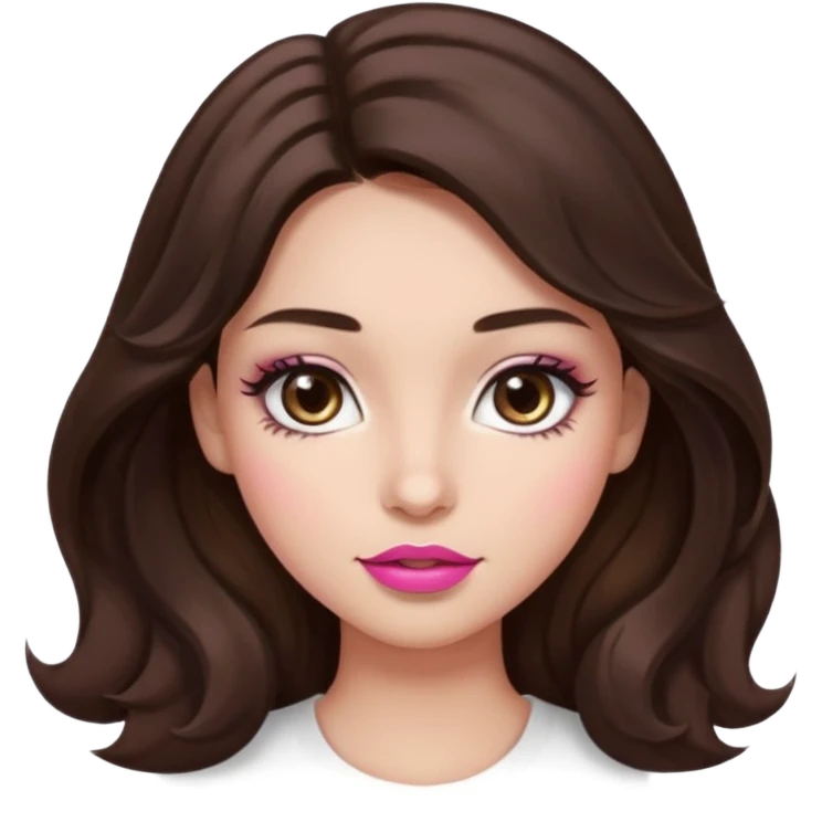girl with wavy long dark brown hair, brown eyes, light to medium complexion, long lashes, almond shaped eyes, link lipstick emoji