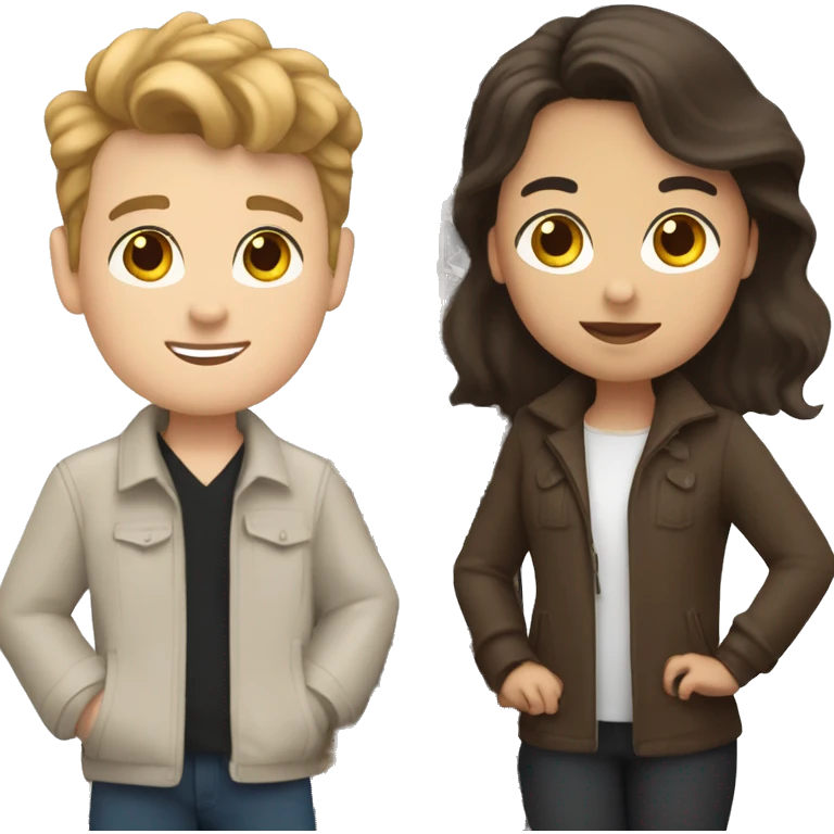 White Girl, black hair ,and white boy, brown hair,in front of eiffel tower emoji