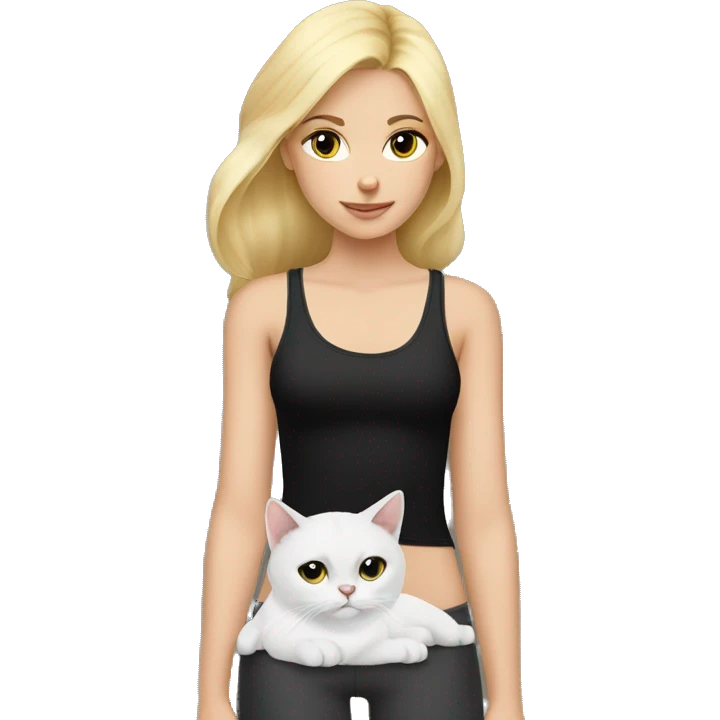 blonde girl in tank top with white and black cat emoji