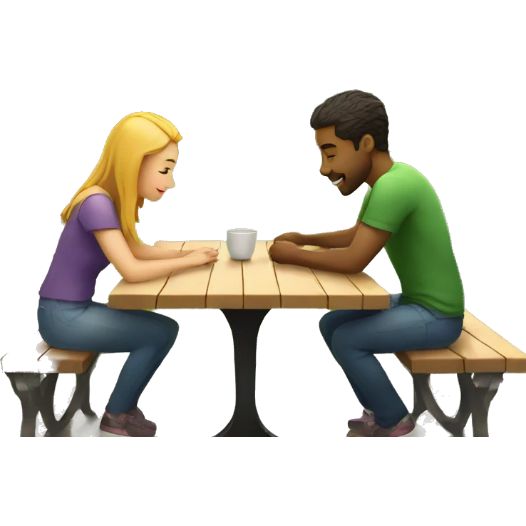 Couple sit on table in park emoji