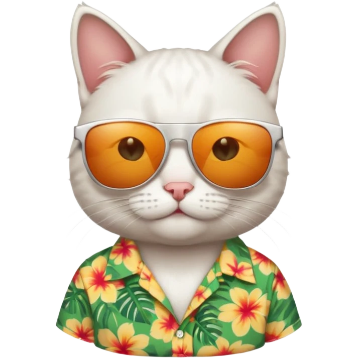 white Cat – relaxed with sunglasses and bright aloha shirt emoji