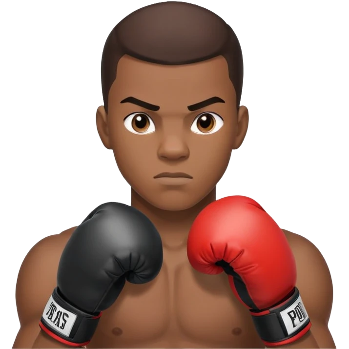 Passport photo portrait of a 19-year-old Black male boxer, neutral expression, shoulders up view, athletic build, boxing context subtly visible emoji