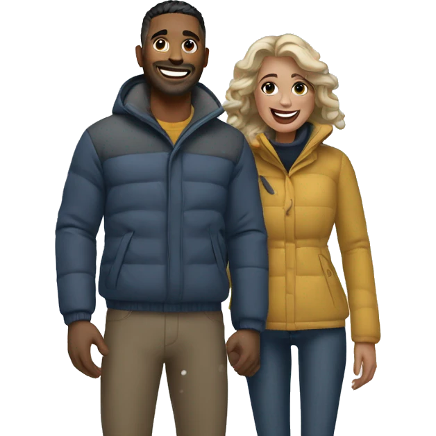 happy couple outdoors in snow emoji