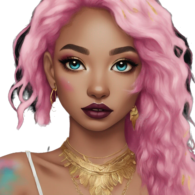 Pink magenta burgundy maroon cyan beige gray fox black eyeshadow wearing gold jewellery gold piercings gold ear piercing gold nose piercing vintage watercolour tie dye black raven wings emoji