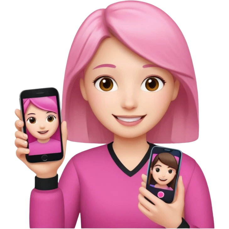 pink video call between one person holding the phone with a person on the phone screen emoji
