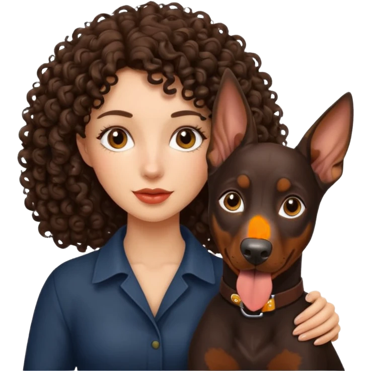 Curly haired brunette with Doberman  emoji