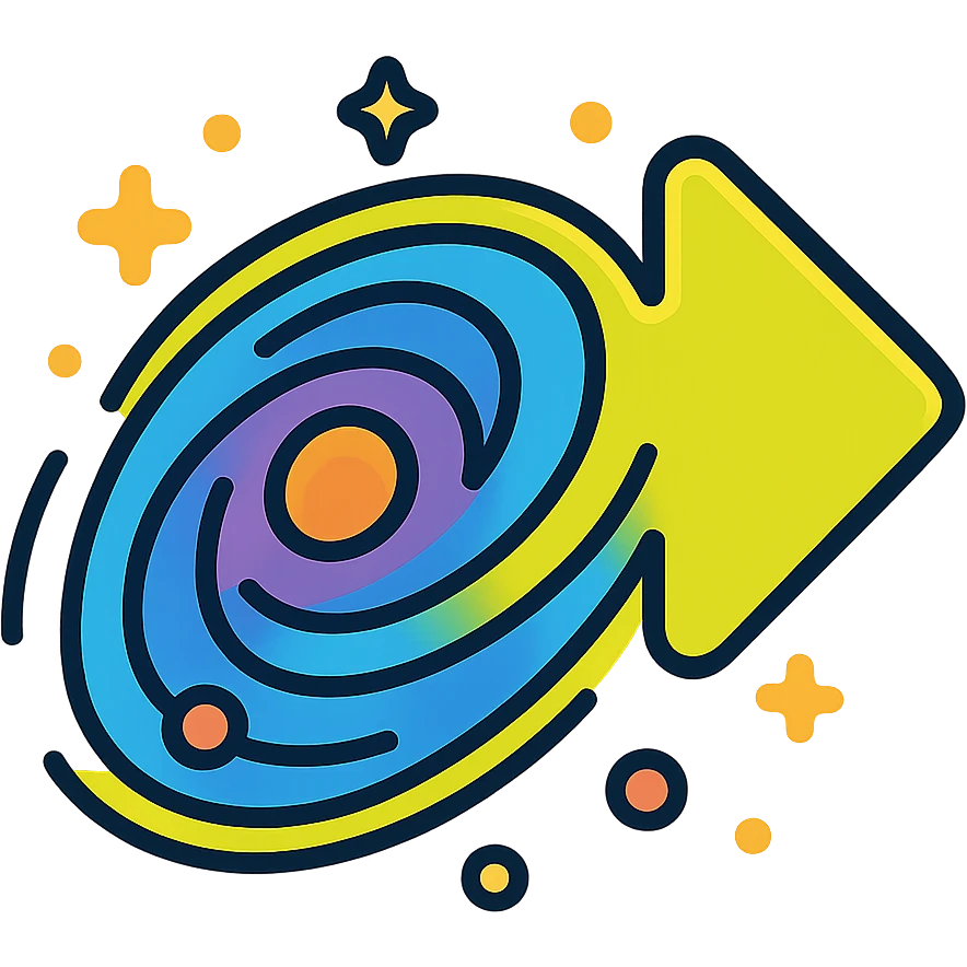 símbolo de siguiente con galaxia en movimiento y colores vibrantes, borde de neón amarillo o verde, efecto animado de galaxia y resplandor emoji