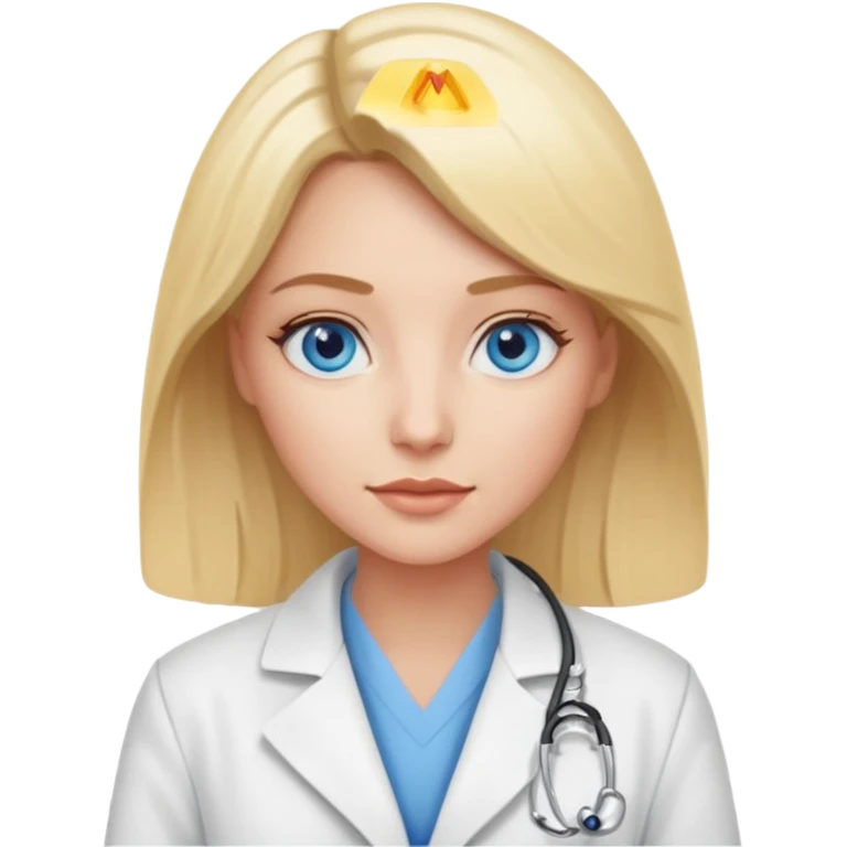 Una mujer rubia de ojos azules que es doctora emoji