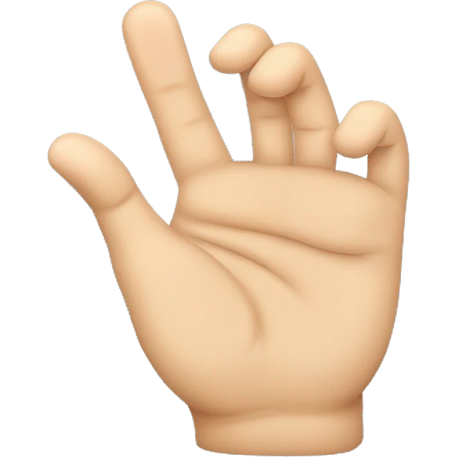 Hand with outstretched thumb, index finger and middle finger, ring finger and little finger are folded in emoji