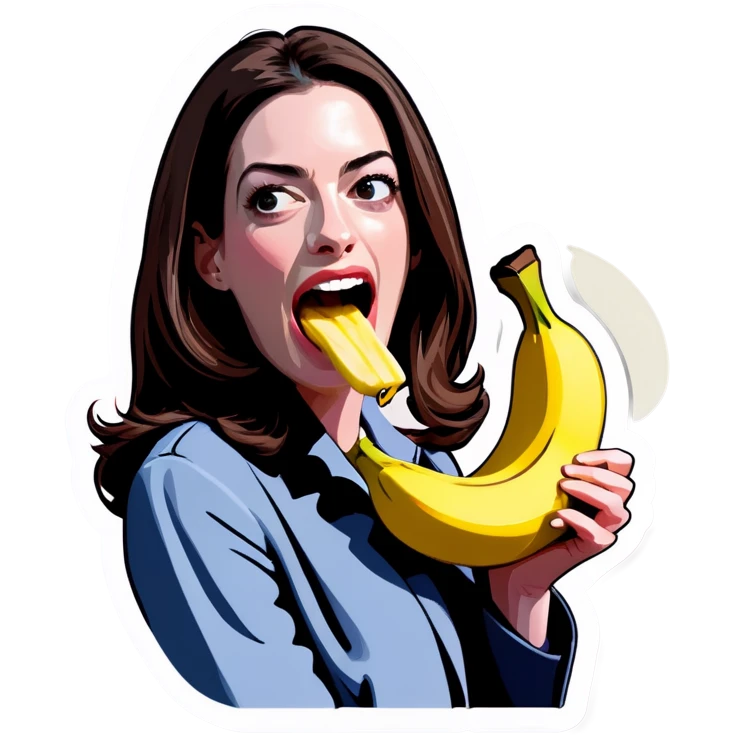 anne hathaway with a banana in her mouth emoji