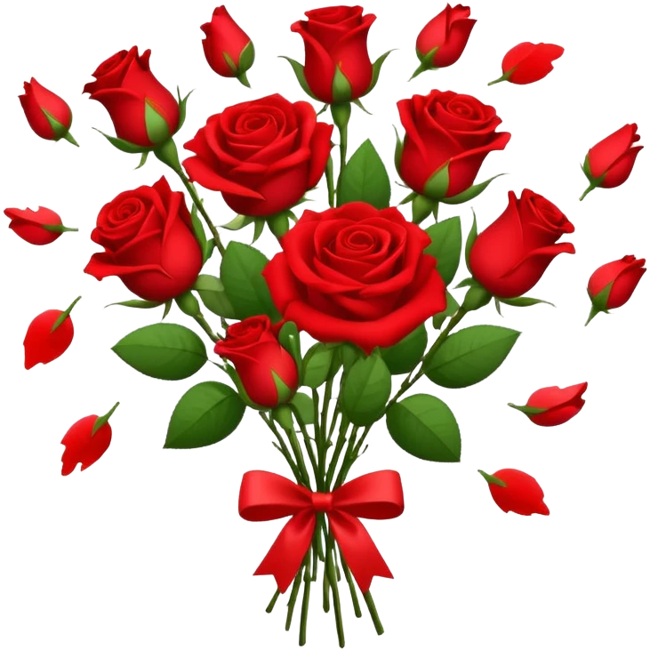 bouquet of red roses with some petals falling emoji