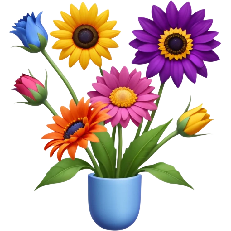So, im back and i need these flowers into individuals emoji: Rose – pink
Sunflower – yellow
Lavender – purple
Tulip – red
Gerbera – orange
Forget-me-not – light blue
Chrysanthemum – green
Cornflower – dark blue emoji