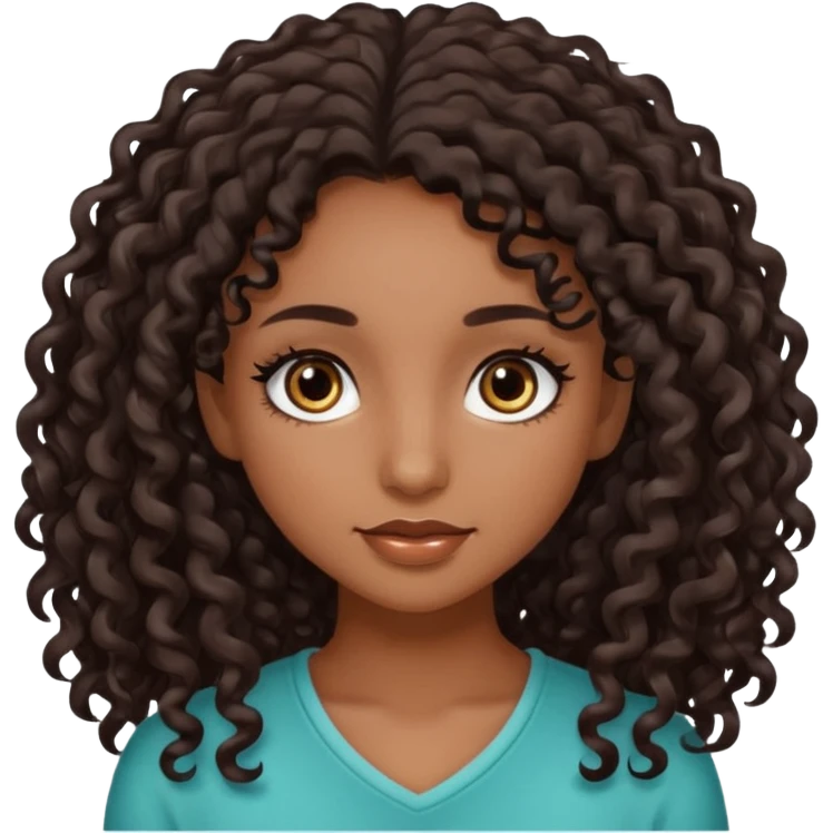 medium brown skinned girl with long dark brown almost black curly hair, dark brown eyes, and long eyelashes emoji