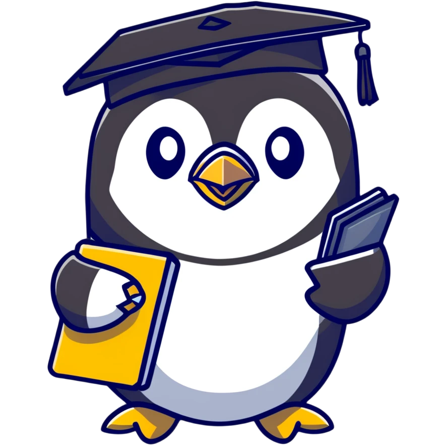 stern penguin school principal with clipboard and academic cap emoji