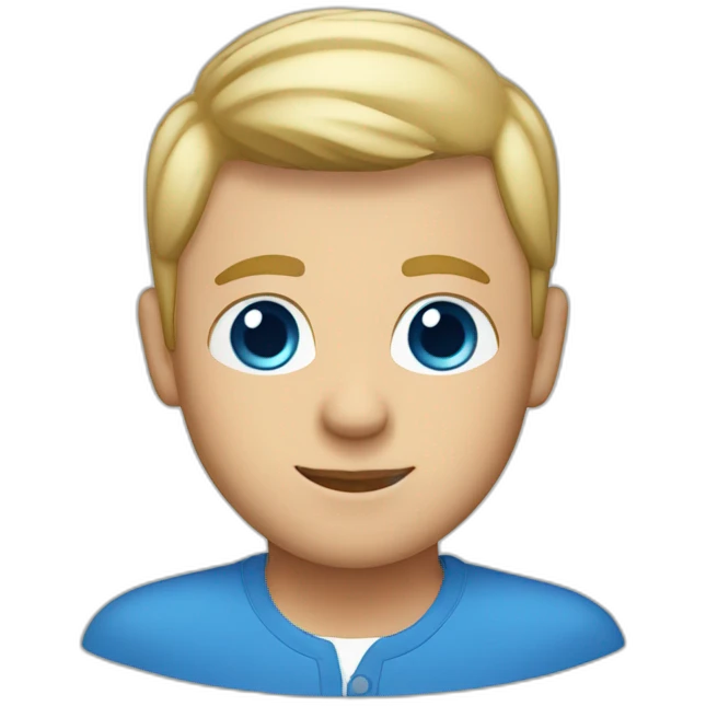 male, blue eyes, short blonde hair, blue collared shirt emoji