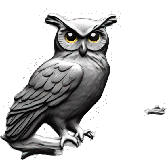 Owl engraved in black coin emoji