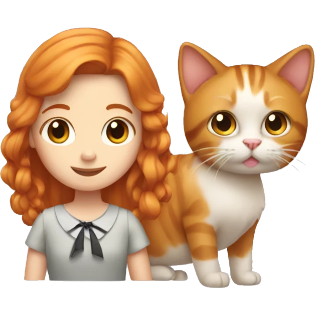 A ginger girl with a cat and a bow  emoji