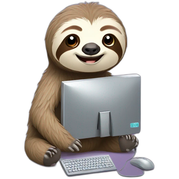 Cute sloth with computer emoji