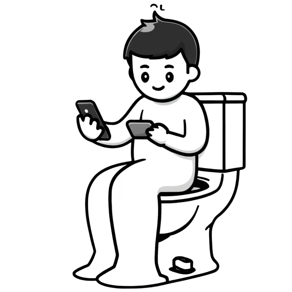 person sitting on toilet looking at smartphone emoji