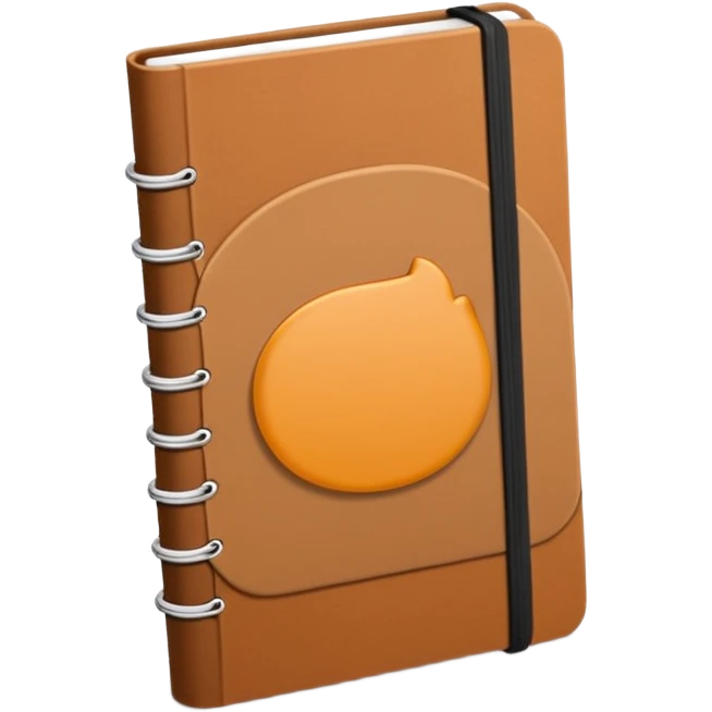 a leather notebook, tan color, elastic band, minimal and modern emoji