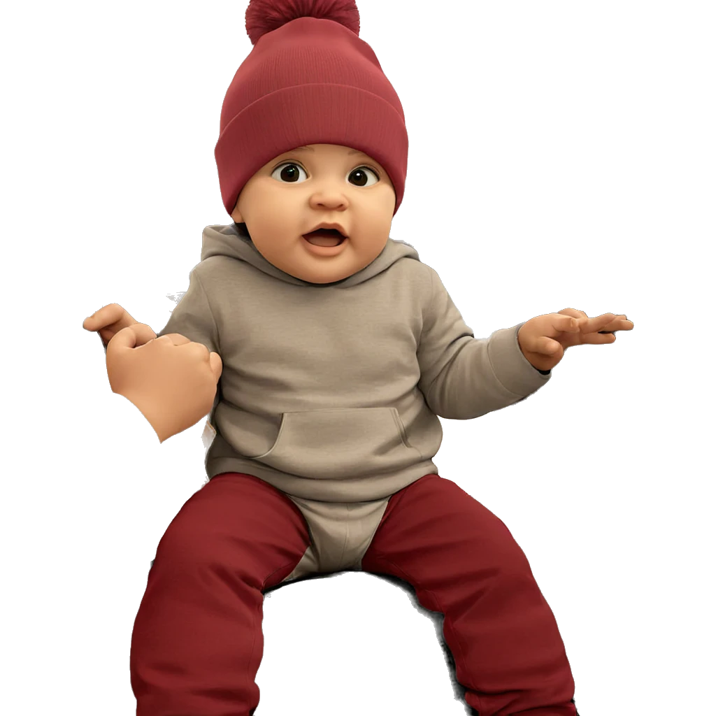 child in beanie looking up emoji