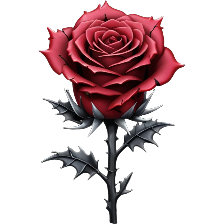 A pitch-dark obsidian-black dark gloomy gothic edgy thorny dusky rose with a black stem, it has blood splatter on it  emoji