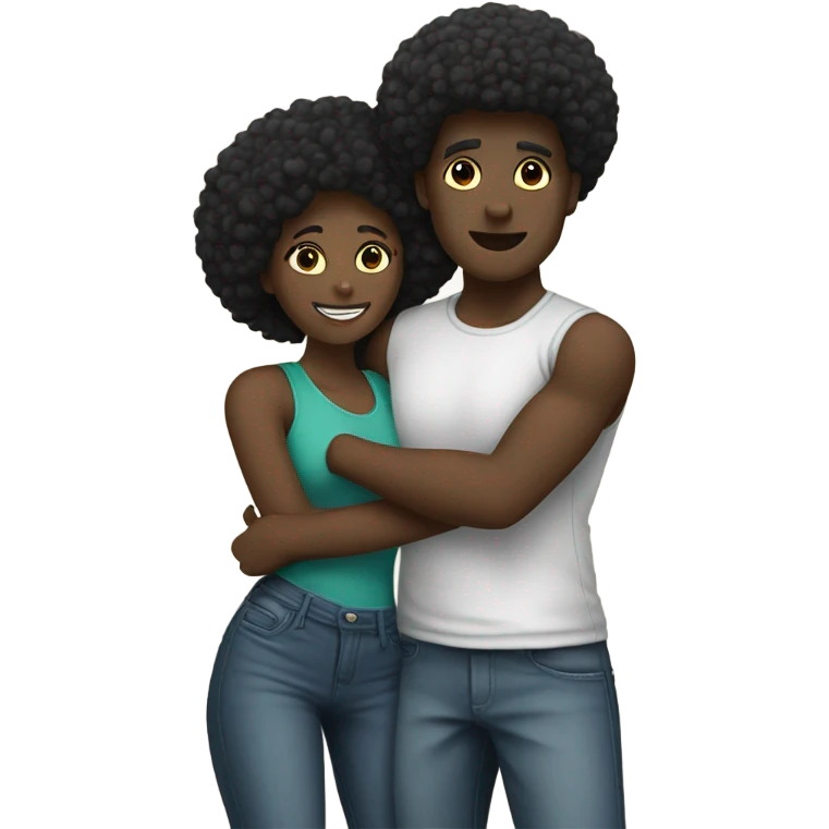 Black male and female with afros embrace. emoji