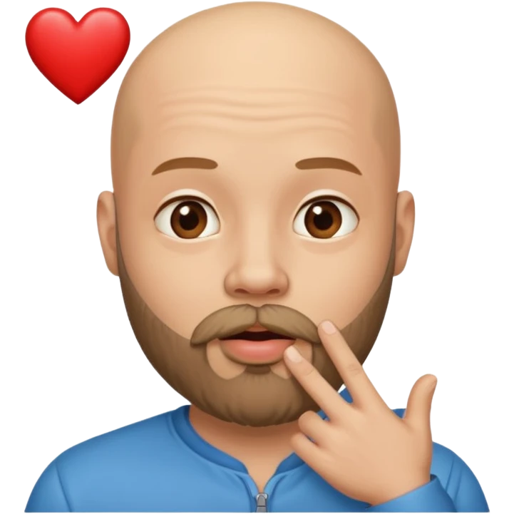 Un homme chauve barbu qui envoi un bisous cœur emoji