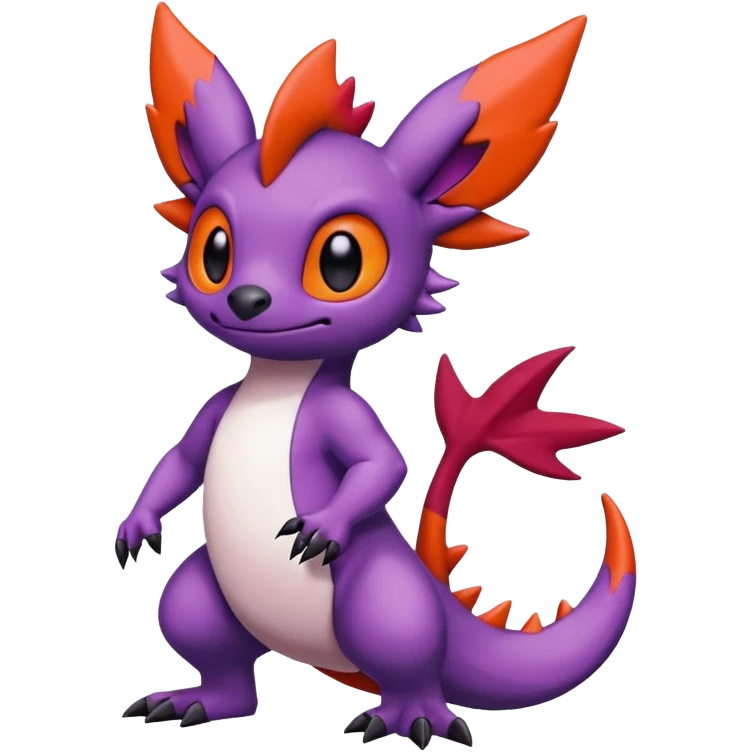 Cute adorable Stitch-Salandit-Noibat-Zangoose-fusion, full body emoji