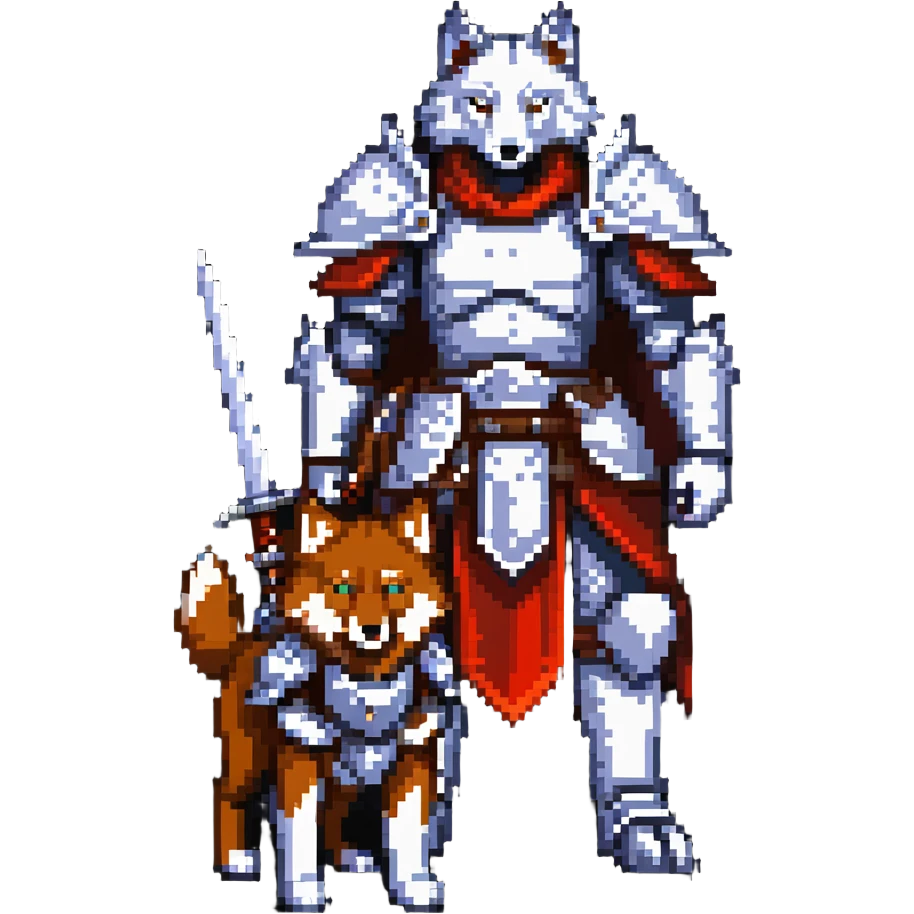retro fantasy warrior with wolf companion emoji