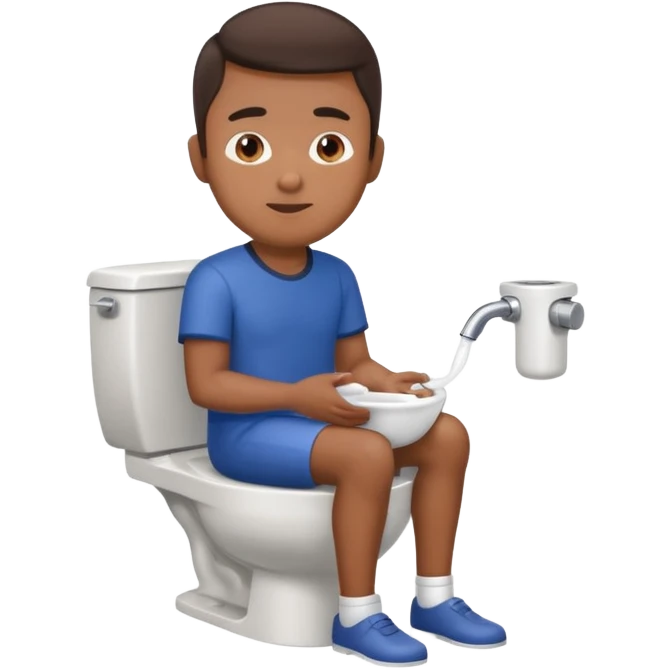 Filipino guy sitting on toilet with bidet emoji