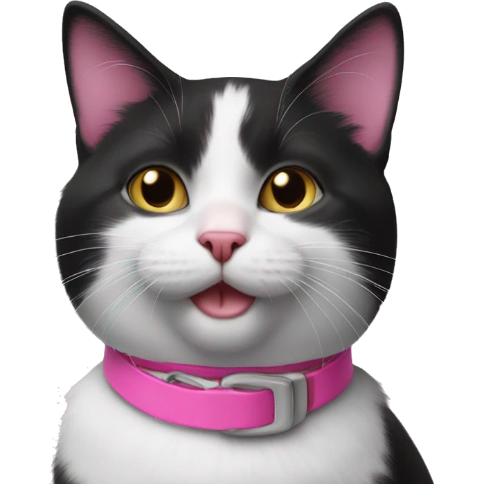 Black and white cat with pink collar  emoji