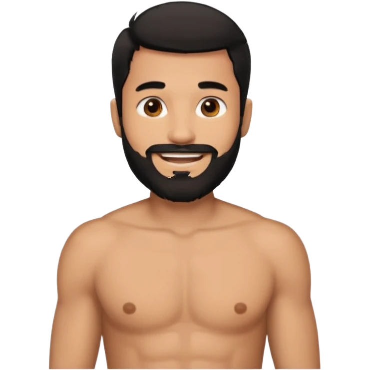 Man with light brown skin black hair and beard smiling no shirt  emoji