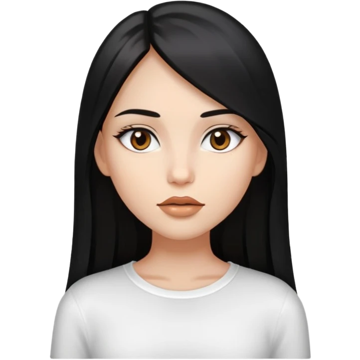 Chica pelo negro,liso y largo,ojos marrones,top blanco,y labios con gloss transparente emoji