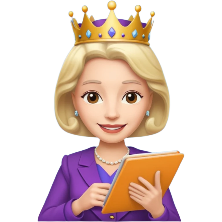 The Queen holding a notepad emoji