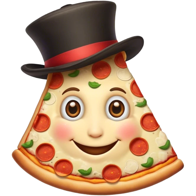 a smiling pizza with a tophat emoji