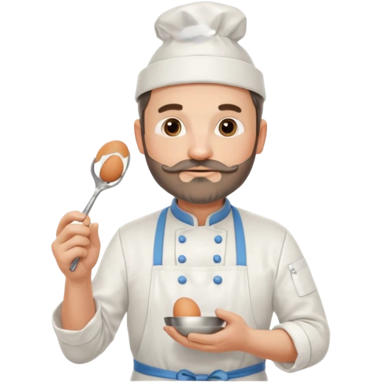 Middle aged male pastry chef - with a small beard, apron, white hat, and holding an egg beater in his hand emoji