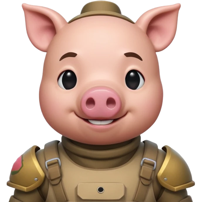 John Pork in Fortnite, cartoonish battle suit, signature pig nose, ready for action emoji